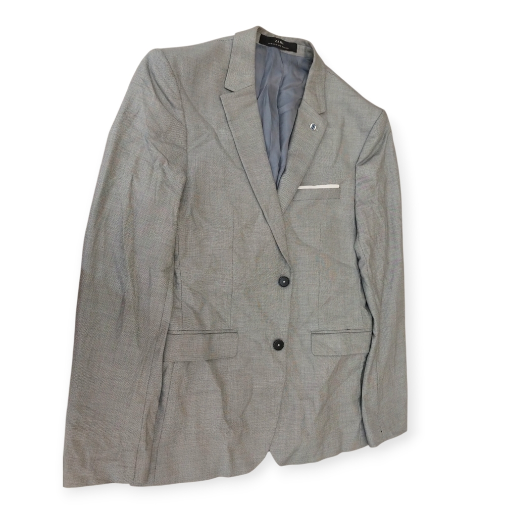 Zara Men Light Gray Blazer Size 38R Slim Fit Suit Jacket